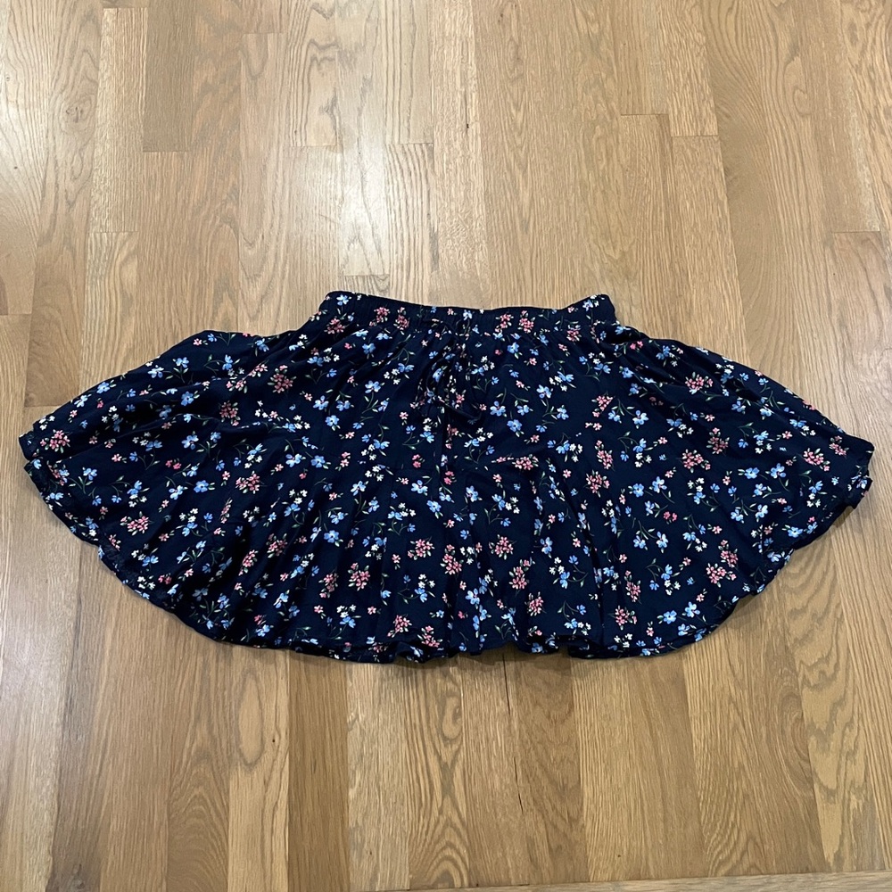 Mi Ami Women's Navy Blue Floral Lined Tie Floaty 100% Rayon Mini Skirt